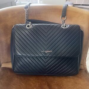 Karl Lagerfeld Black Leather Chevron Quilted Women's Bag